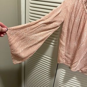 Women’s business casual, flowing, salmon blouse. Size petite medium.